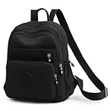 Genérico Mochila Feminina Moderna Leve Escolar Trabalho Passeio, Fofa Leve Moderna Impermeável Nylon, Preta, 38 cm x 30 cm x 13 cm