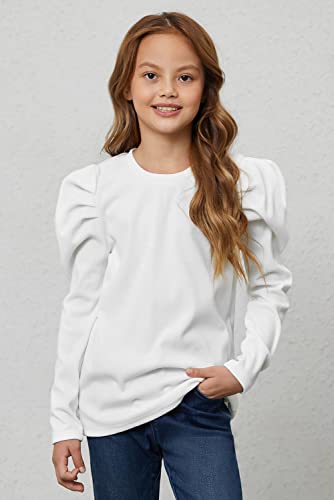 Image of blibean Tween Girls Puff Sleeve Shirts Stylish Fall Tops Size 4-15 Years Old