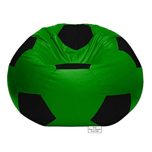 Image of RnS Rest 'n' Sleep - Bean Bag Football Chair Filled with Beans for Living Room, Bed Room for Relaxing, with 1 Year Warranty (Parrot Green /Black, XXXL)