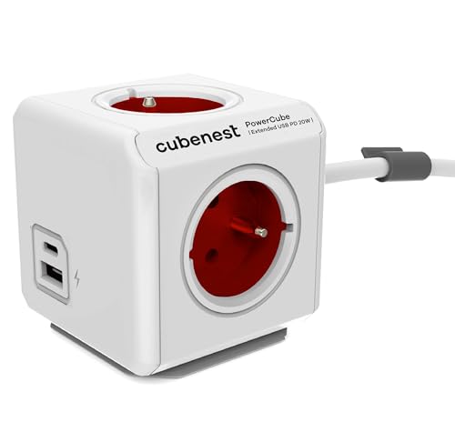 Cubenest Power Cube Multiprise Extended USB A+C PD 20W 1,5m | Bloc multiprise innovant avec fonction de charge rapide et station de montage | Utilisation...