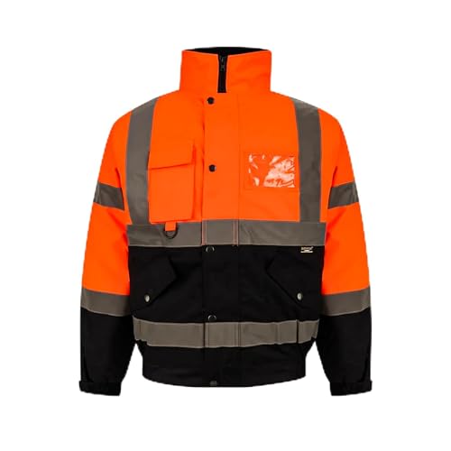 Z Zeetwear Hi Viz Bomber Jacket Reflective High Visibility Safety Coat 100% Soft Fleece Lining Waterproof & Windproof Workwear Hi-Vis Jacket Orange Black Sizes S5XL (UK Alpha M Regular Regular)