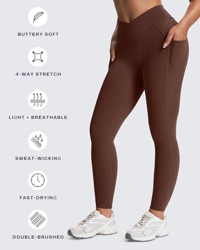 Aoxjox Trinity High Waisted Yoga Pants with Pockets for Women Tummy Control Cross-Waist Buttery Soft Workout Leggings 26"4