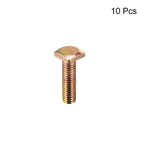 Image of uxcell Square Head Bolt, 10pcs M6x22mm Fully Thread Carbon Steel Grade 4.8 Square Machine Screws, Gold Tone