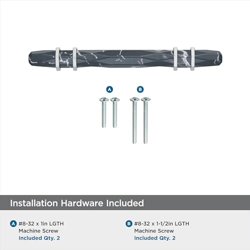 Image of Amerock 3-3 /4 inch Carrione Marble Black /Satin Nickel Drawer Pull | 3-3 /4 inch (96mm) Center-to-Center Mounting Distance and 6-5 /16 inches Overall Length, Durable Zinc Cabinet Hardware