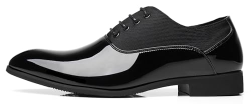 Image of Men's Faux Patent Leather Dress Shoes Glitter Prom Tuxedo Lace-up Formal Oxford