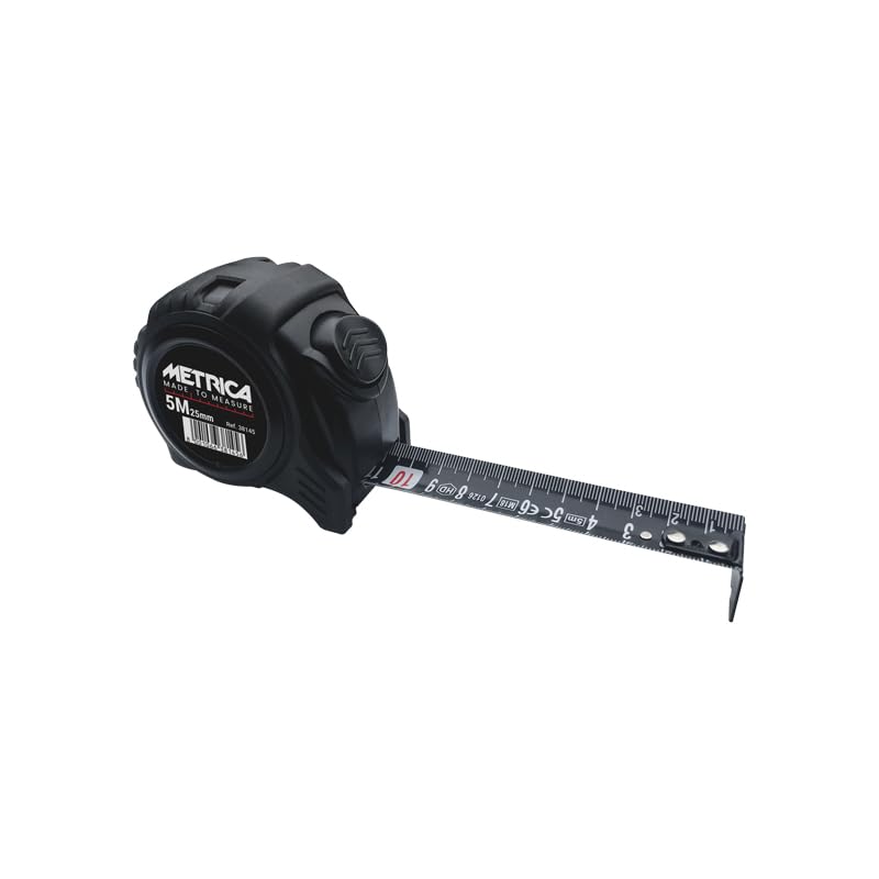 Mètre ruban Metrica 38145 noir 5m en acier avec enrouleur automatique pour bricolage