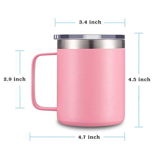 CIVAGO Stainless Steel Coffee Mug Cup with Handle, 12 oz Double Wall Vacuum Insulated Tumbler with Lid Travel Friendly (Pink, 1 Pack)