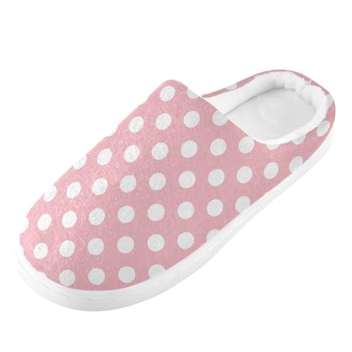 Polka Dot Pink White Slippers for Women Men, Geometric Womens House Memory Foam Slippers Indoor Slipper Socks House Shoes Bedroom Travel Shoe2