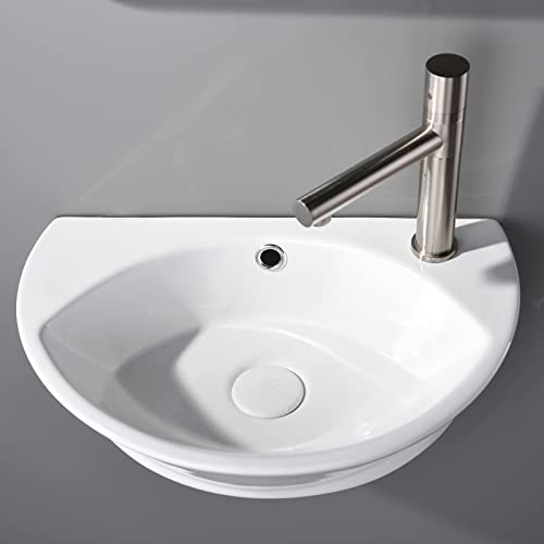 Vesla Home Commercial 18"X12" Small Oval White Ceramic Corner Wall Mount Sink,Floating Tiny Wall Hung Bathroom Sink Mini Porcelain Vanity Vessel Sink For Small Bathroom,Right Hand #TOP1