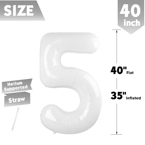 Image of 40 Inch White Number 5 Balloon Birthday Party Decorations for Men & Women