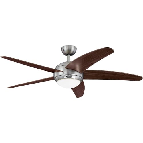 Westinghouse Lighting 132 cm Deckenventilator Bendan 72557 mit Einzelleuchte und fünf Flügeln, Ausführung in seidenmattem Chrom mit Opalmilchglas...