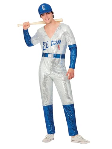 Smiffys Déguisement de luxe Elton John tenue de baseball à paillettes, Combinaison, casquette Halloween
