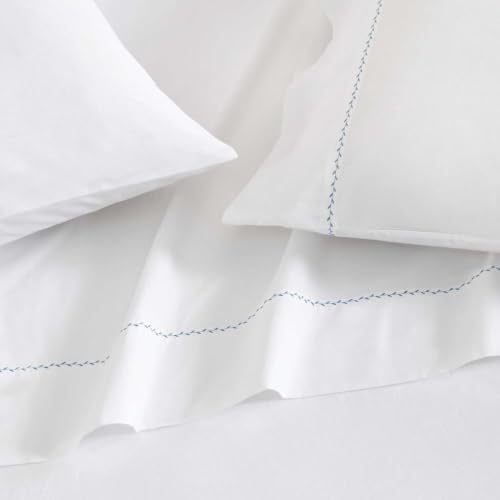 Image of Martha Stewart - Twin Size Sheets Set, Crisp & Tailored Cooling Sheets with a Smooth Cotton Percale Lightweight Feel - Bed Sheets with Matching Pillowcase & Fitted Sheet (Lilly Pond Leaf Blue)
