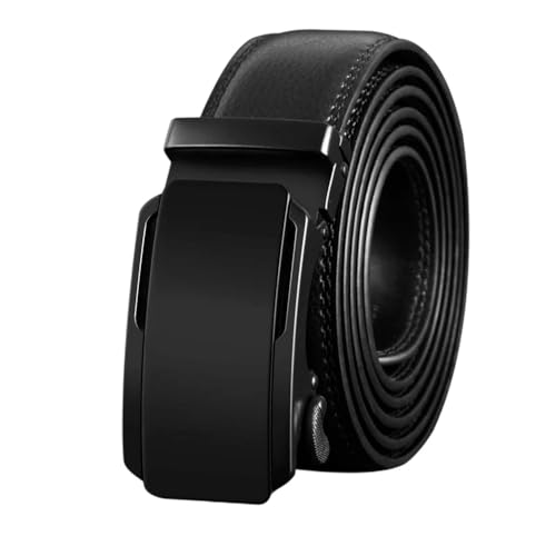 Men's Genuine Leather Automatic Ratchet Buckle Belt Adult, Double-Sided Leather Dress Belt Cz091 Black 115cm