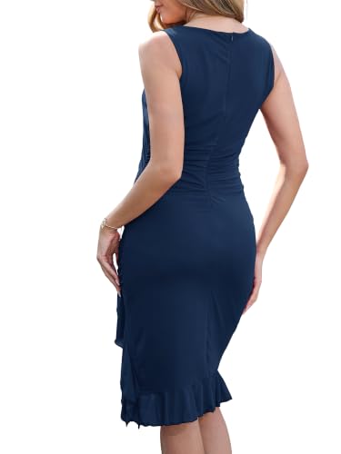 Image of Women's Sexy Midi Cocktail Homecoming Party Dress | Lined, Mesh, Ruffle Hem, Bodycon, Square Neck