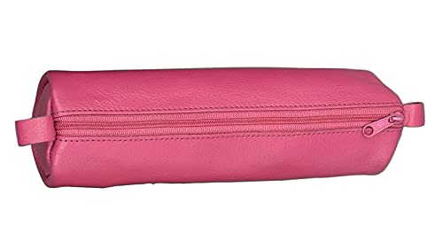 ALASSIO Trousse Ronde en cuir véritable Diam 60mm x 210 mm Rose