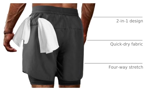 NIMOJIRO Men's 2 in 1 Running Shorts Workout Athletic Shorts Outdoor Sports with Liner Lightweight Training Yoga Gym Shorts with Phone Pockets β image 4
