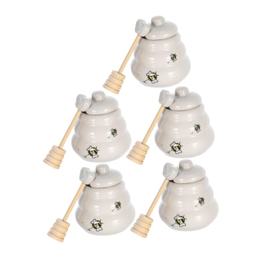 Cabilock 5pcs Honey Pot with Dipper Mason Jars Honey Jar Spice Jars Bee Honey Pot Ceramic Jar