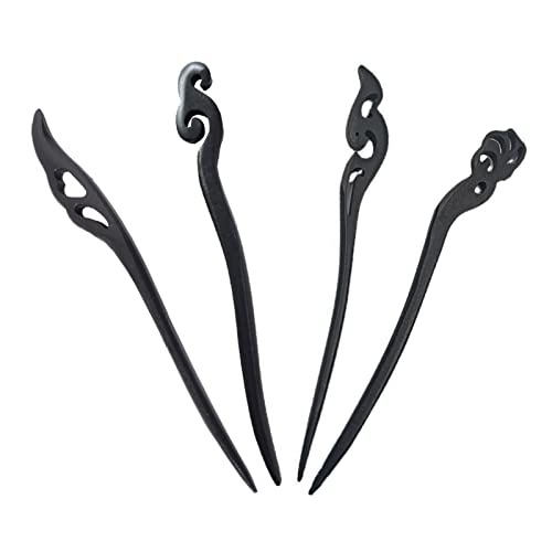 Juliyeh 4 Pieces Retro Hair Sticks, Black Wooden Hair Clips, Suitable for Women with Long Hair (Adults) (Pack of 4)