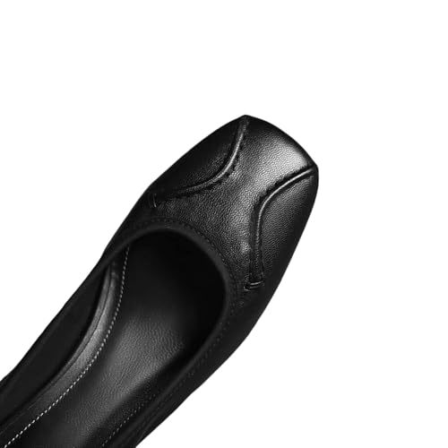 TinaCus Handmade Women's Genuine Leather Closed Square Toe Slip-on Chunky Heel Pump Flats2