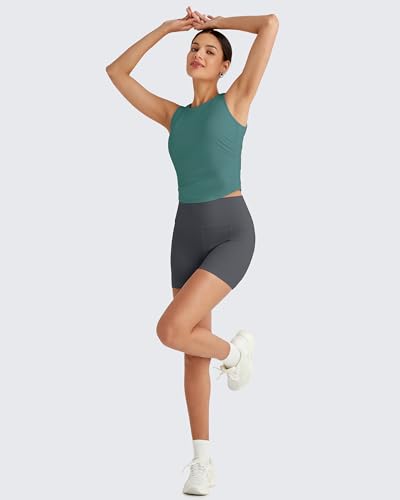 Image of G4Free Skimetic Workout Tank Tops for Women Side Ruched Sleeveless High Neck Crop Top Summer Athletic Gym Shirts