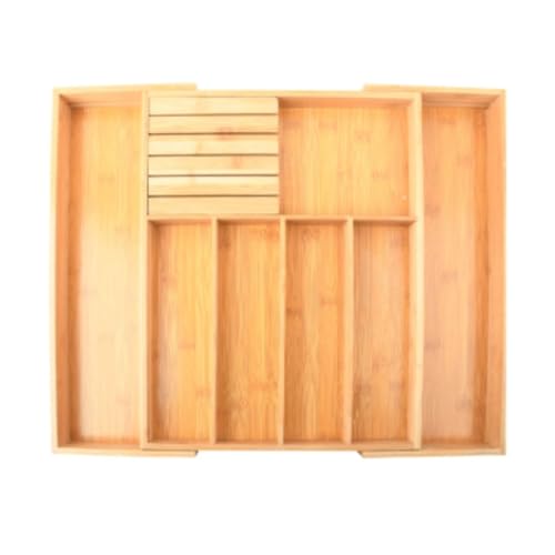 wyazziv 竹製伸縮ナイフボックス 引き出し仕切りボックス 家庭用ナイフスタンド キッチン用品収納ラック キャビネット用カトラリー収納ボックス (サイズ:縮33(伸52)× 42.5 × 5cmです。)