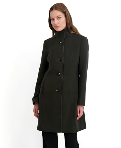 Image of TAHARI Women's Slim Fit Soft Wool Blend Walker Coat With Pu Trim, Stretch Lining & Front Button Closure