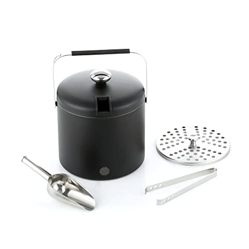 Cheersgene Ice Bucket Matte Black 3.4 Quarts Double Wall Insulated Stainless Steel Ice Bucket W/Strainer Lid Tong Scoop - Keep Ice Cold, Full Set Of Accessories, Perfect For Home Bar & Party, Gifts #TOP2