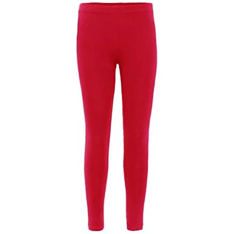Hiffy® Girls Plain Leggings Kids Children Teen Basic Full Length Leggings Age 5-13 Years (5-6 Years, Red) Cover