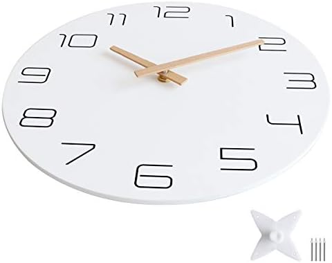 Foxtop Round Stylish Modern Wall Clock Wooden Pointers Non-ticking Silent Clocks for Home Decor Living Room Kitchen Bedroom Office School