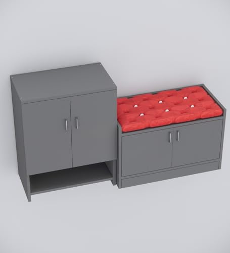 Image of SPECIALITY PANELS Shoe Storage Cabinet with Cushioned Bench, Grey, 2-Piece Set, DIY Assembly, 135x75x37.5 cm, Vertical and Horizontal Rack Combo