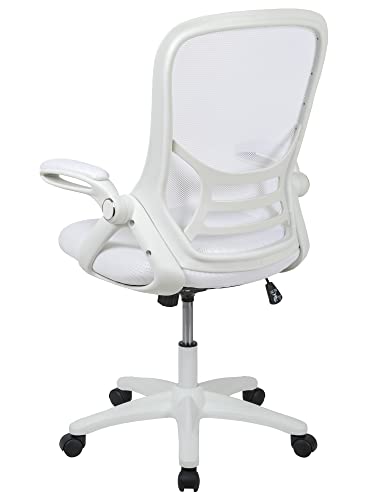Flash Furniture Porter High Back Mesh Ergonomic Swivel Office Chair With Lumbar Support, Flip-Up Arms, Tilt Lock/Tilt Tension, Height Adjustable, White/White Frame #TOP6