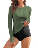 WOWENY Damen Rashguard Langarm UV-Schutz Shirt UPF 50+ Schwimmshirt für Wasser Strand Surfen Schwimmen Schnelltrocknend,Grün,M