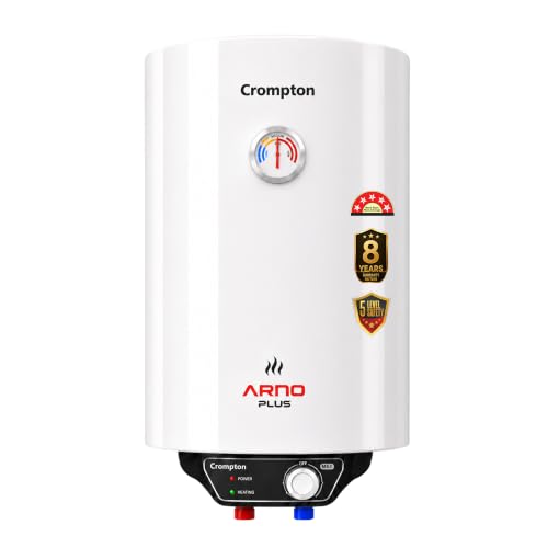 Crompton Arno Plus 15L 5‑Star Storage Water Heater | Anti‑Scale Technology for Hard Water up to 2000 ppm | 8 Bar High‑Rise Pressure | 5‑Level Safety | Free Installation & Pipes | 8 Year Tank warranty