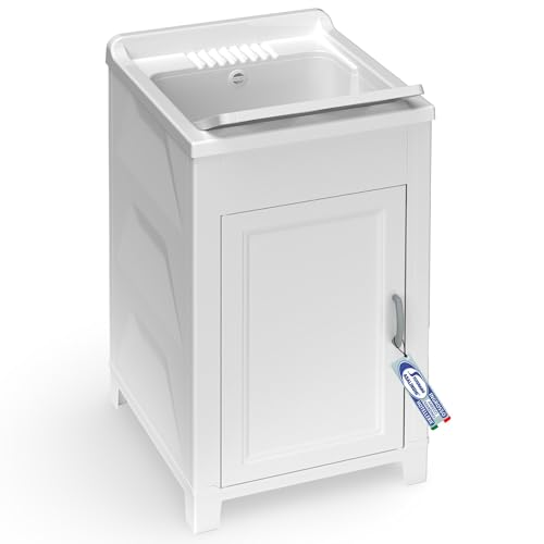 Sicignano - Mueble lavadero de resina PP 45 x 50 x 85 cm con cuba perforable, kit de montaje y tabla de lavado, para interior y exterior, fabricado en Italia