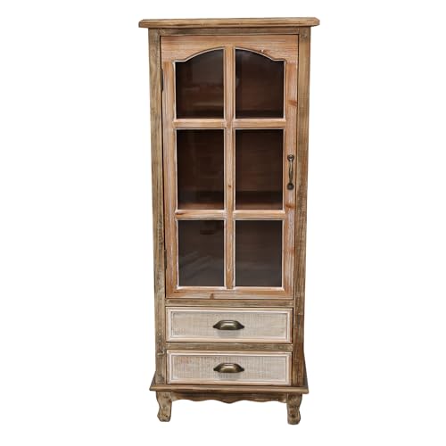 Image of LKTART 55 inch Tall Kitchen Pantry Cabinet,Narrow Storage Cabinet with Drawers | Solid Wood Frame;Farmhouse /French Country Narrow Corner Glass Display Cabinet;Narrow Storage Cabinet;Tall Accent Cabinet