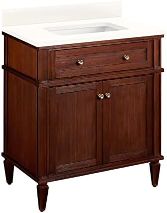 Signature Hardware 464656 Elmdale 30" Free Standing Single Vanity Cabinet Set with Mahogany Cabinet, Vanity Top and Rectangular Undermount Sink - No Faucet Holes
