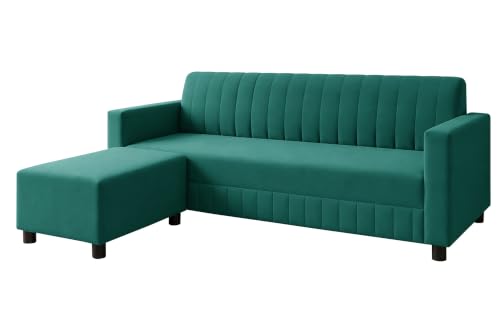 Image of Deco Studio 3 Seater Wooden Sofa with Ottoman | Modern Sofa Set for Living Room | Stylish Home Furniture Sofa with Comfortable Seating-Green