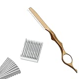 Lyyxjsltd Professional Hair Thinning Razor Set for Styling Texturing Hair Cutting Thinner with 10 Replacement Blades Salon Home Use (Gold)
