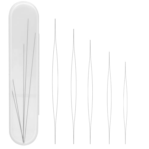 Skythrive 5 Pièces Aiguilles à Perles, Aiguille Perle pour Artisanat et Bijoux, Aiguille Perles à Enfiler, Aiguille à Perler, Avec boîte de rangement d'aiguilles transparente, 5 Tailles