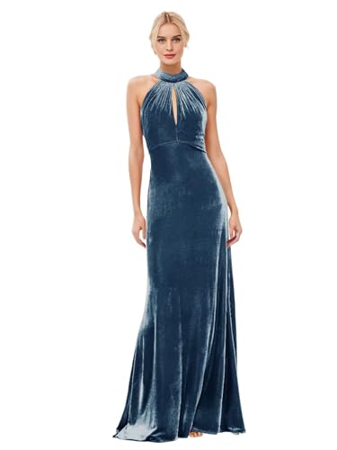 Velvet Halter Bridesmaid Dresses for Women Long Fall Wedding Guest Dress Bodycon Formal Gown