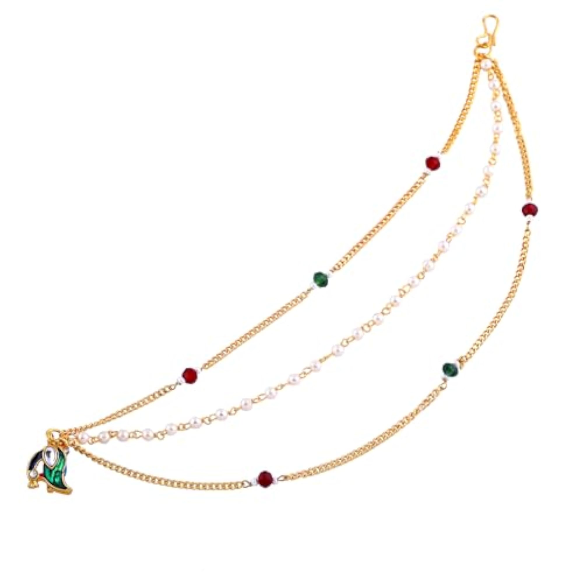 Women's Gold Plated Nath with Pearl & Bead Chains