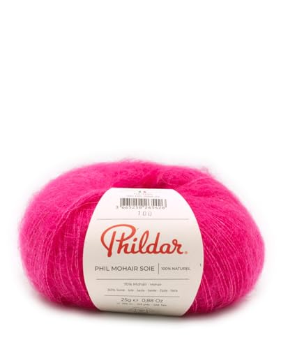 Phildar - Pelote de Laine Phil Mohair Soie - Laine à Crocheter et à Tricoter - 30% SOIE,70% MOHAIR - Aiguille n°5 - Couleur ROSE