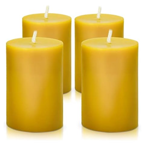 Natural Beeswax Pillar Candle 2x3 inch Set of 4, Dripless Smokeless Pure Brown Raw Beeswax Candle with Natural Scent for Prayer Home Relaxation,80 Hours Burning in Total Cover