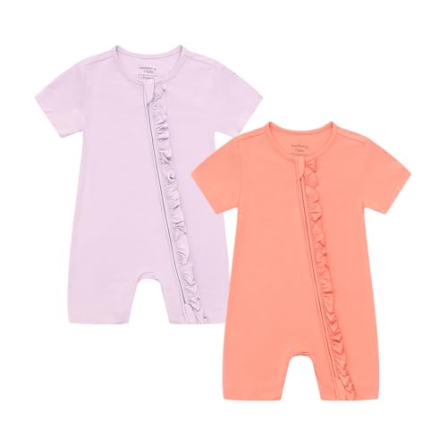 Image of JunNeng Baby 2 Pack Rayon of Bamboo Romper Sleeper 2 Way Zipper Short Sleeve Jumpsuit Zipper Footless One-piece