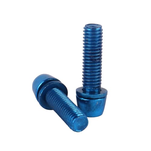 Image of Steel M5x18mm Bolts with Washer, Allen Hex Tapered Screw for Bicycle Stem, Pack of 6 (Blue)