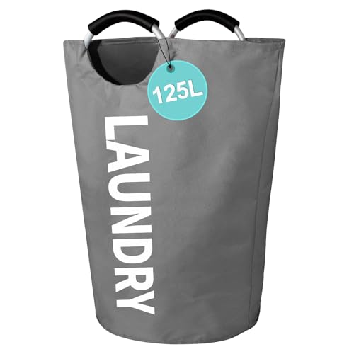 WOOHA 125L Large laundry basket,Collapsible laundry hamper, Tall Clothes Baskets Folding Washing Bin Foldable Fabric Hamper Bags for Bedroom, Closet,Bathroom,College,laundry bag,Darkgray