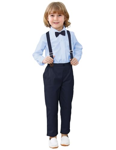 mintgreen Baby Junge Gentleman Anzug, Kinder Anzug Taufe Langärmelig Kleidungsset mit Fliege, Blau, 12-18 Monate, 80