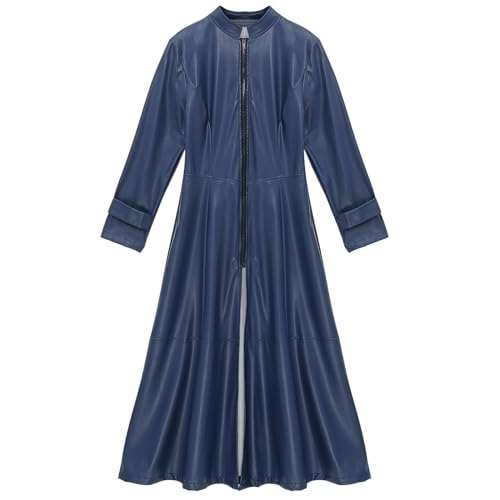 Women's Faux Leather Trench Coat Mock Neck Long Sleeve Full Zip Dress Coat Maxi Jacket Outwear3