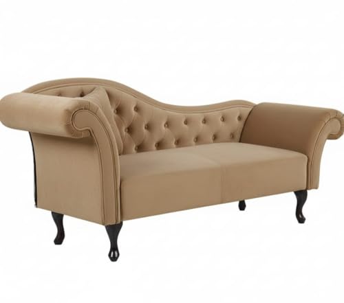 Image of Velvet Modern Chesterfield Chaise Lounge Couch 188 X 61 X 76 for Your Loving Space (TAN)